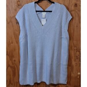 NWT H&M Sweater Vest Women's XXL Light Blue Ribbed Academia Preppy Minimalist